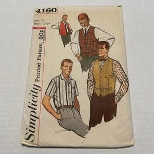 Simplicity Vintage 1960's Pattern #4160 Men's Shirt Vest Size 40 Neck 15.5"